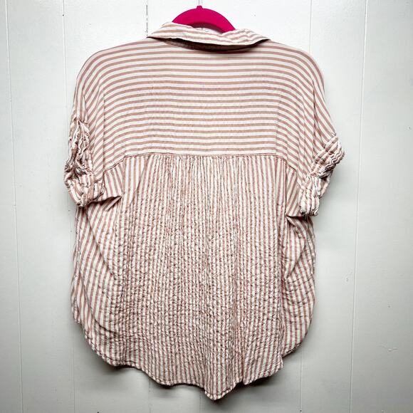 Jane & Delancey Striped Button Front Women's Short Sleeve Top Size Medium - Picture 6 of 12